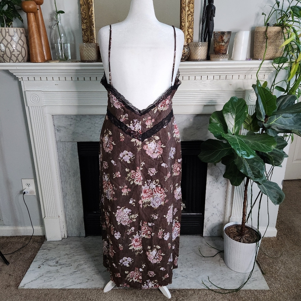 H&M Brock Collection Brown Floral Maxi Slip Dress Size XL Lace Romantic - Picture 6 of 9